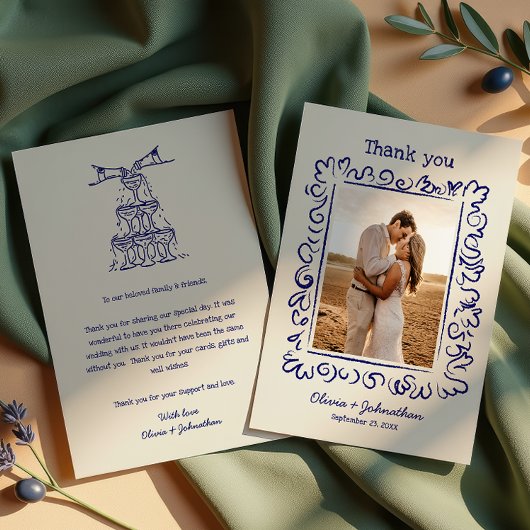 Hand Drawn Doodles Wedding サンキューカード