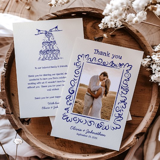 Hand Drawn Doodles Wedding サンキューカード