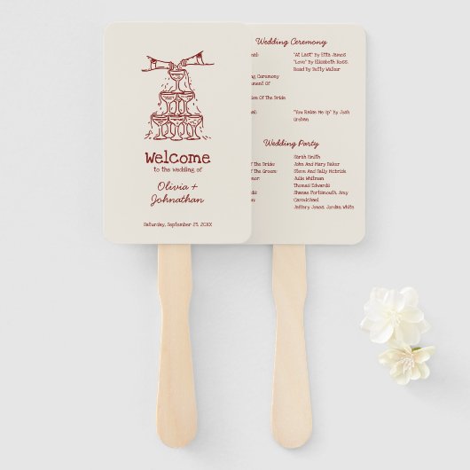 Hand Drawn Doodles Wedding Program ハンドファン (正面&裏面)