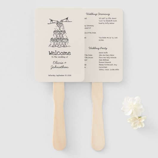 Hand Drawn Doodles Wedding Program ハンドファン (正面&裏面)