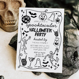 Hand Drawn Doodles Whimsical Halloween Invitation 招待状