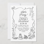 Hand Drawn Doodles Whimsical Quirky Adult Birthday 招待状 (正面)