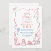 Hand Drawn Doodles Whimsical Quirky Adult Birthday 招待状 (正面/裏面)