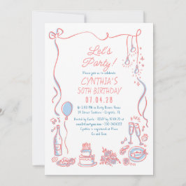 Hand Drawn Doodles Whimsical Quirky Adult Birthday 招待状