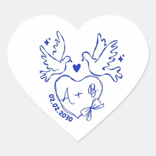 hand drawn Dove Heart Custom Wedding  ハートシール (正面)