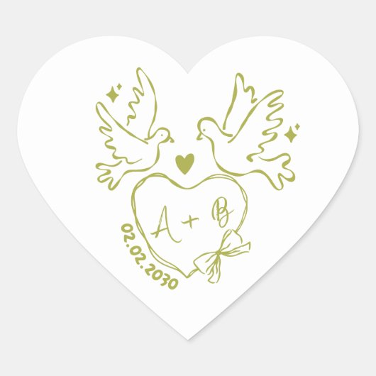 hand drawn Dove Heart Custom Wedding  ハートシール (正面)