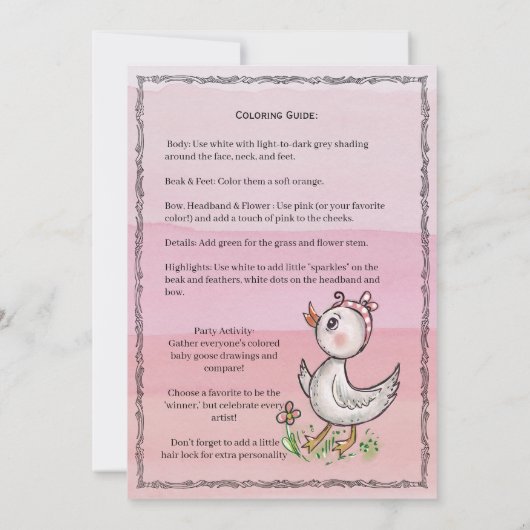 Hand-Drawn 'Draw a Baby Goose' Birthday Activity!  招待状 (裏面)