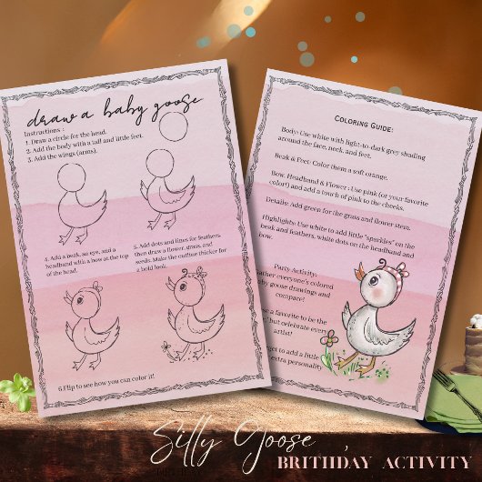 Hand-Drawn 'Draw a Baby Goose' Birthday Activity!  招待状
