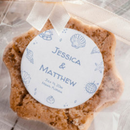 Hand Drawn Dusty Blue Coastal Wedding ラウンドシール