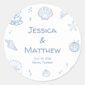 Hand Drawn Dusty Blue Coastal Wedding  ラウンドシール (正面)
