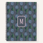 Hand-Drawn Dusty Blue Retro Daisy Monogram ノートブック (正面)