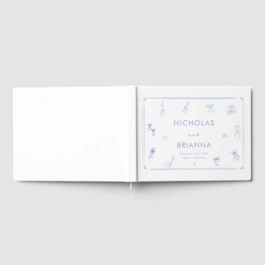 Hand Drawn Dusty Blue Wedding ゲストブック (全面)