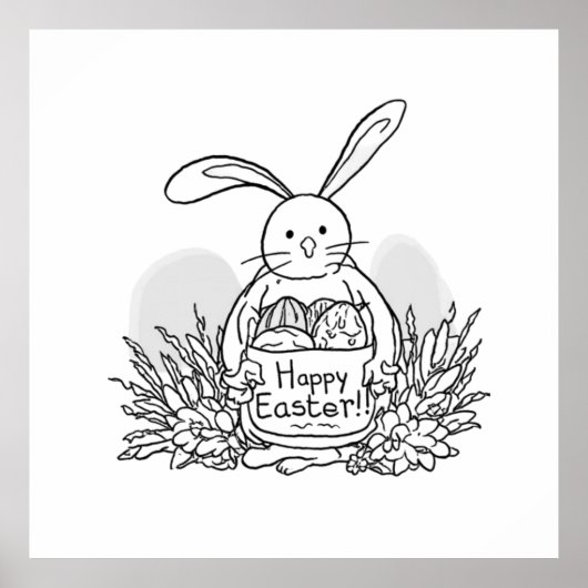 Hand Drawn Easter Bunny Coloring Style Spring ポスター (正面)
