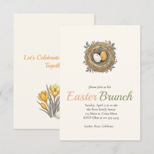 Hand-Drawn Easter Nest  招待状 (正面/裏面)