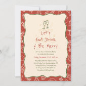 Hand-Drawn Eat Drink and Be Merry Holiday Party 招待状 (正面)