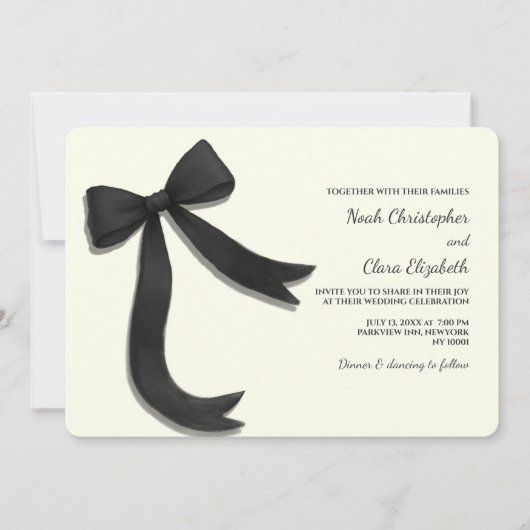 Hand drawn Elegant Black Bow - Modern Minimalist 招待状 (正面)
