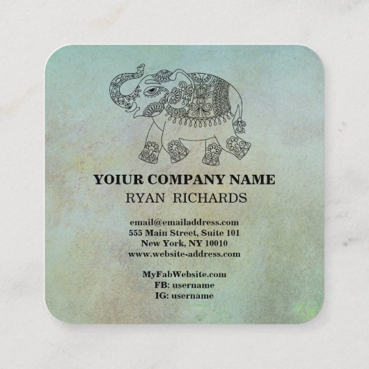  Hand Drawn Elephant Pattern  スクエア名刺 (裏面)