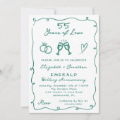 Hand Drawn Emerald 55th Wedding Anniversary Party 招待状 (正面)