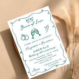 Hand Drawn Emerald 55th Wedding Anniversary Party 招待状
