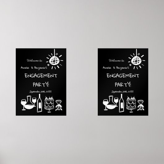 Hand Drawn Engagement Party Wedding Welcome Sign. (正面)