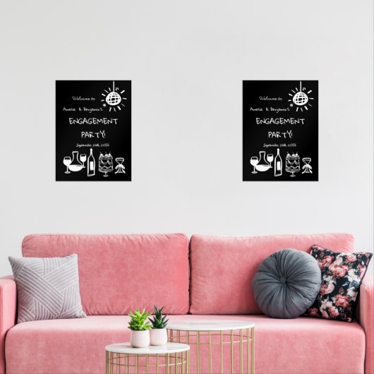 Hand Drawn Engagement Party Wedding Welcome Sign. (リビング)