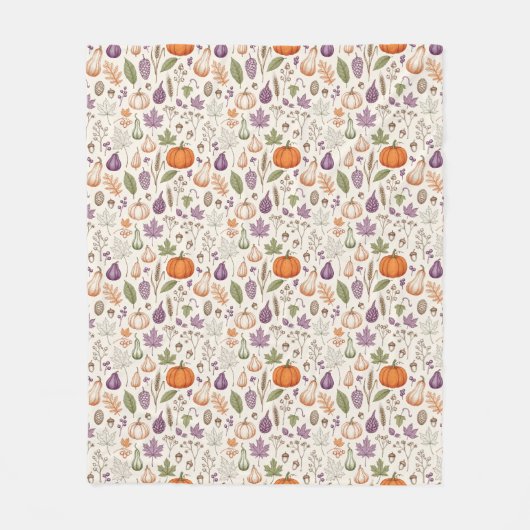 Hand-Drawn Engraving Style Fall Vegetable フリースブランケット (正面)