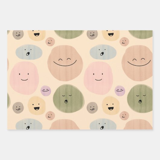 Hand-drawn Facial Expressions Seamless Pattern ラッピングペーパーシート (正面)