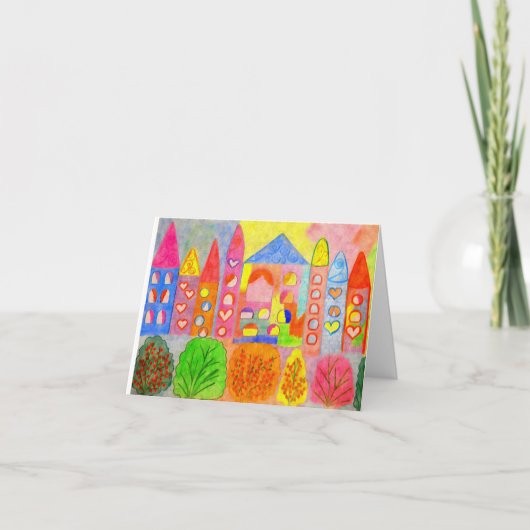 Hand-Drawn Fairytale Castle Village Thank You Card サンキューカード (正面)