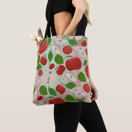Hand Drawn Fall Apple Pattern Tote Bag トートバッグ (クローズアップ)