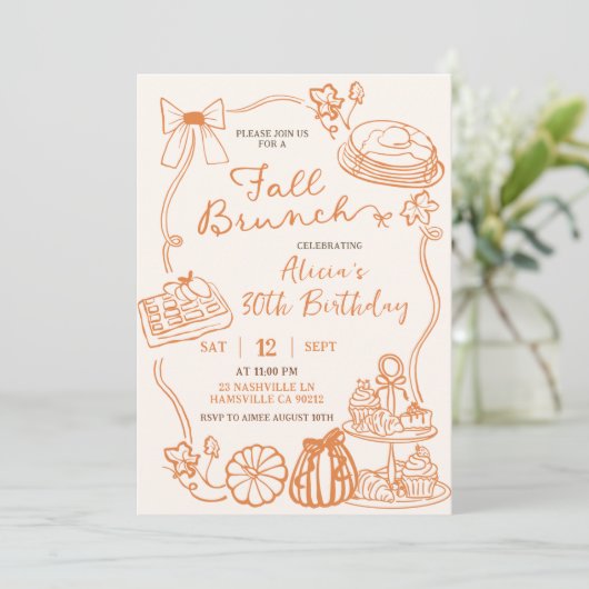 Hand Drawn Fall Brunch party invitation 招待状 (スタンド正面)