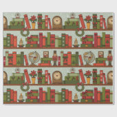 Hand Drawn Festive Bookshelf  Wrapping Paper Roll ラッピングペーパー (フラット)