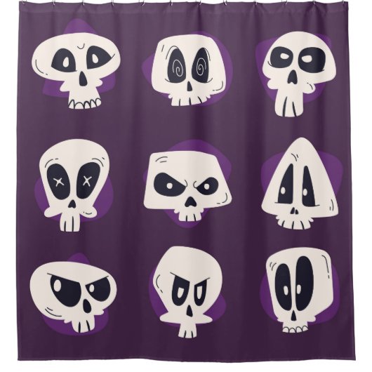Hand drawn flat dia de muertos skulls collection s シャワーカーテン (正面)