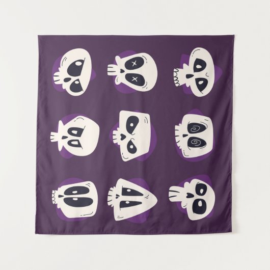 Hand drawn flat dia de muertos skulls collection s タペストリー (正面(横))