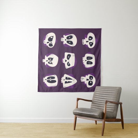 Hand drawn flat dia de muertos skulls collection s タペストリー (インサイチュ(横))