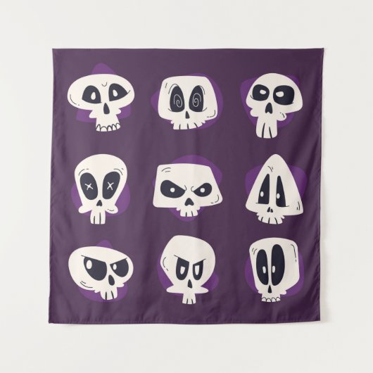 Hand drawn flat dia de muertos skulls collection s タペストリー (正面)