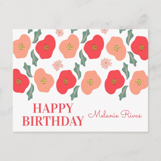 Hand-Drawn Floral Birthday Card for Spring ポストカード (正面)