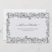 Hand Drawn Floral Blue Gray Wedding Thank you Card サンキューカード (正面)