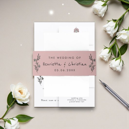 Hand Drawn Floral Blush Wedding Invitation 招待状ベリーバンド