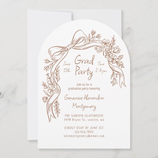 Hand Drawn Floral Bow Arch Photo Graduation Party 招待状 (裏面)