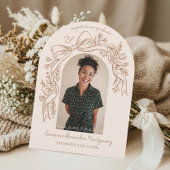 Hand Drawn Floral Bow Arch Photo Graduation Party 招待状