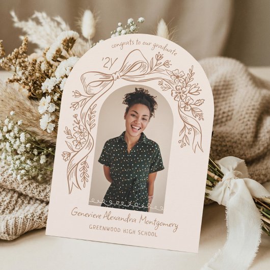 Hand Drawn Floral Bow Arch Photo Graduation Party 招待状