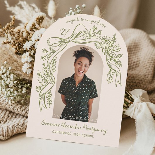 Hand Drawn Floral Bow Arch Photo Graduation Party 招待状