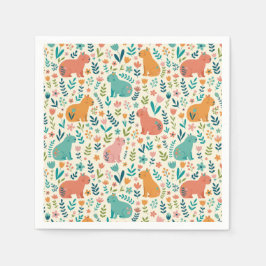 Hand Drawn Floral Capybara Paper Plates スタンダードカクテルナプキン