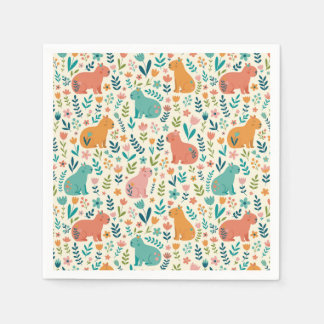 Hand Drawn Floral Capybara Paper Plates スタンダードカクテルナプキン