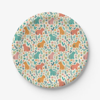 Hand Drawn Floral Capybara Paper Plates ペーパープレート