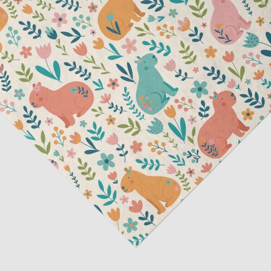 Hand Drawn Floral Capybara Tissue Paper 薄葉紙 (詳細)