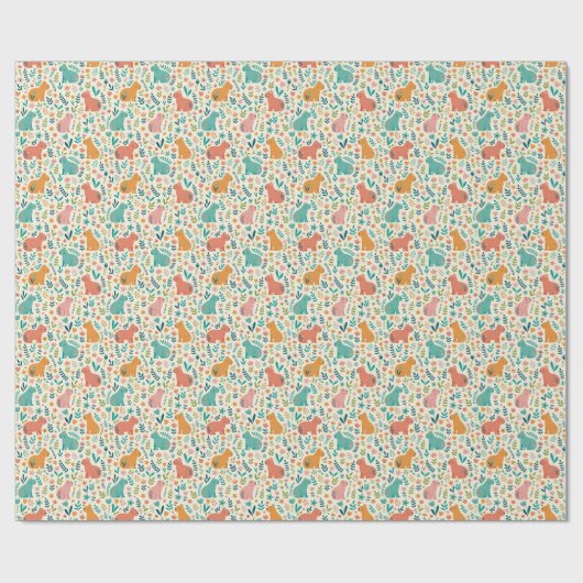 Hand Drawn Floral Capybara Wrapping Paper Roll ラッピングペーパー (フラット)
