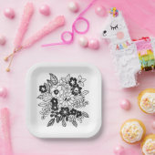 Hand Drawn Floral Motif ペーパープレート (パーティー)