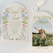 Hand Drawn Floral Summer Arched Photo Wedding 招待状