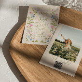 Hand Drawn Floral Summer Photo QR Code Wedding 招待状